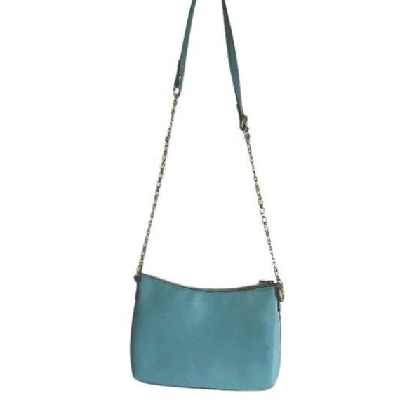 Merona Womens Faux Leather Compact Crossbody Bag Turquoise Strap Gold Hardware - Picture 1 of 11